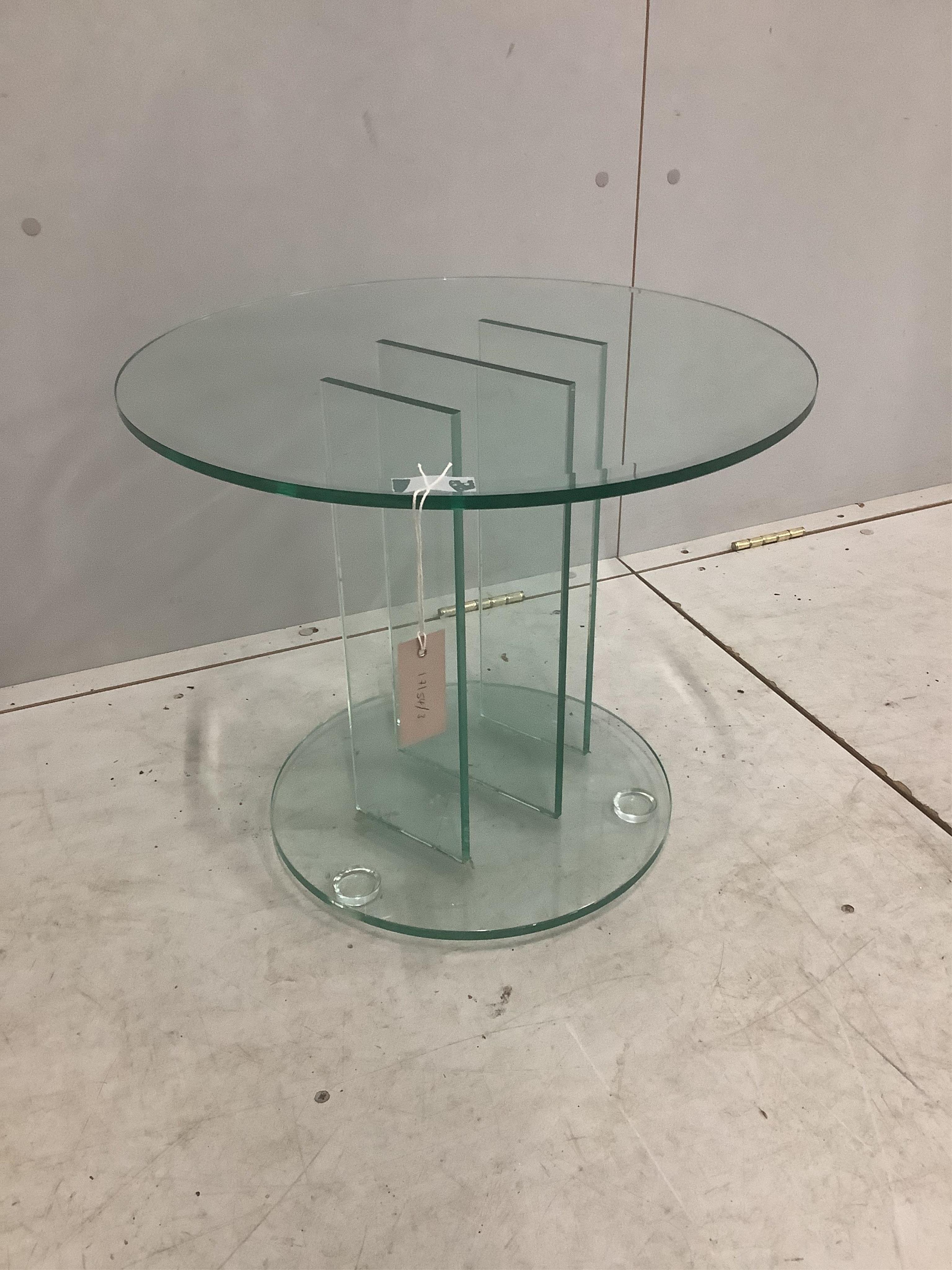 A Contemporary circular glass lamp table, diameter 50cm, height 41cm. Condition - good